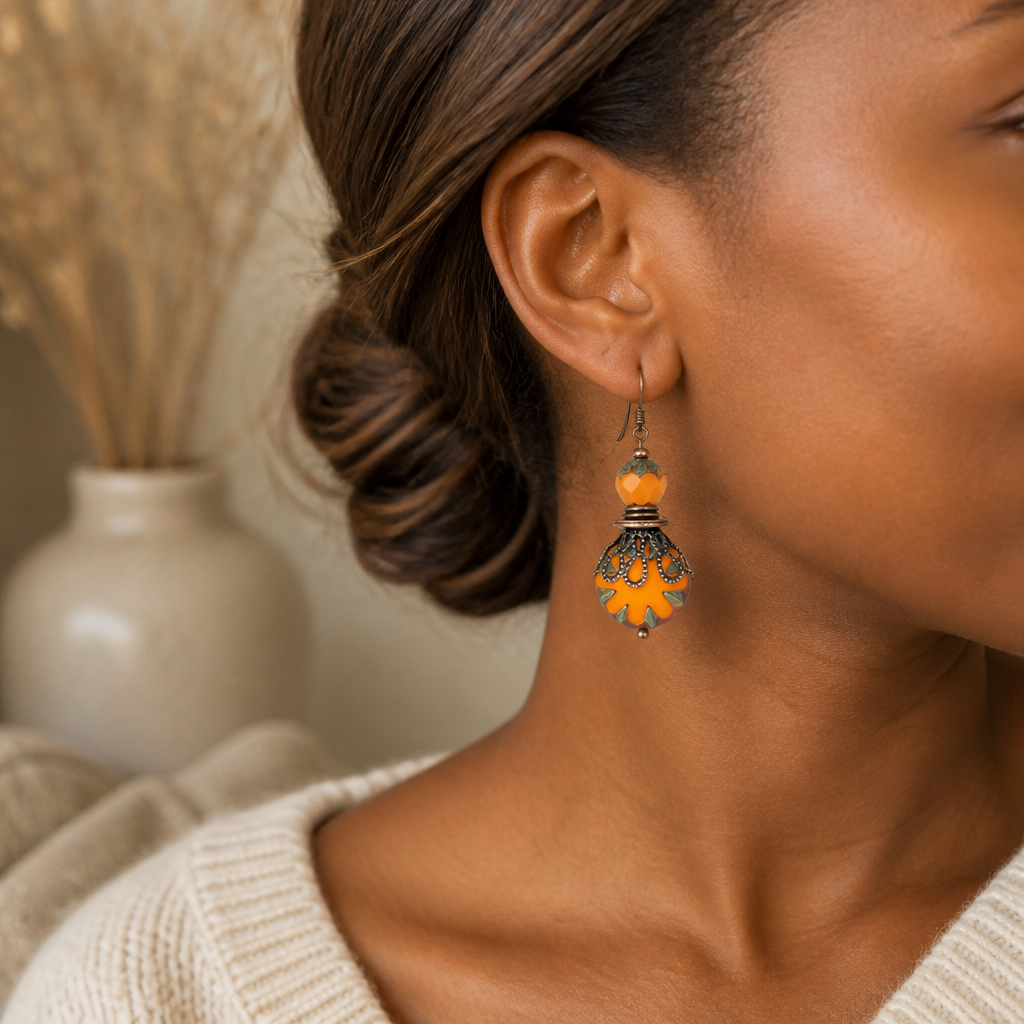 Boho Earrings, Gift Ideas for Her, Bohemian Earrings, Orange Earrings