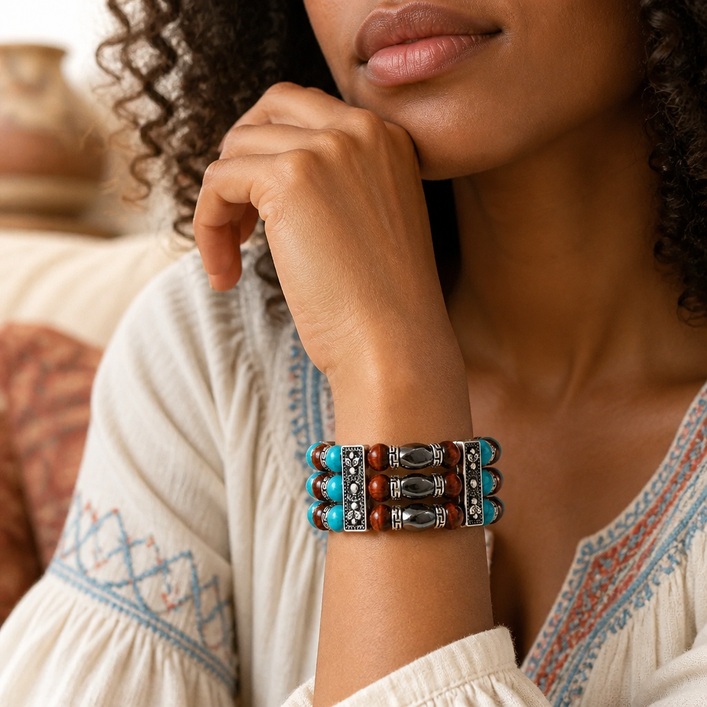 Red Tigers Eye Cuff Bracelet for Men Women | Hematite