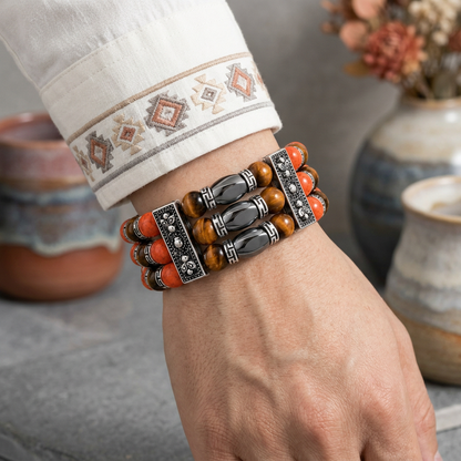 Autumn Bracelet, Unisex Bracelet, Beaded Cuff Bracelet