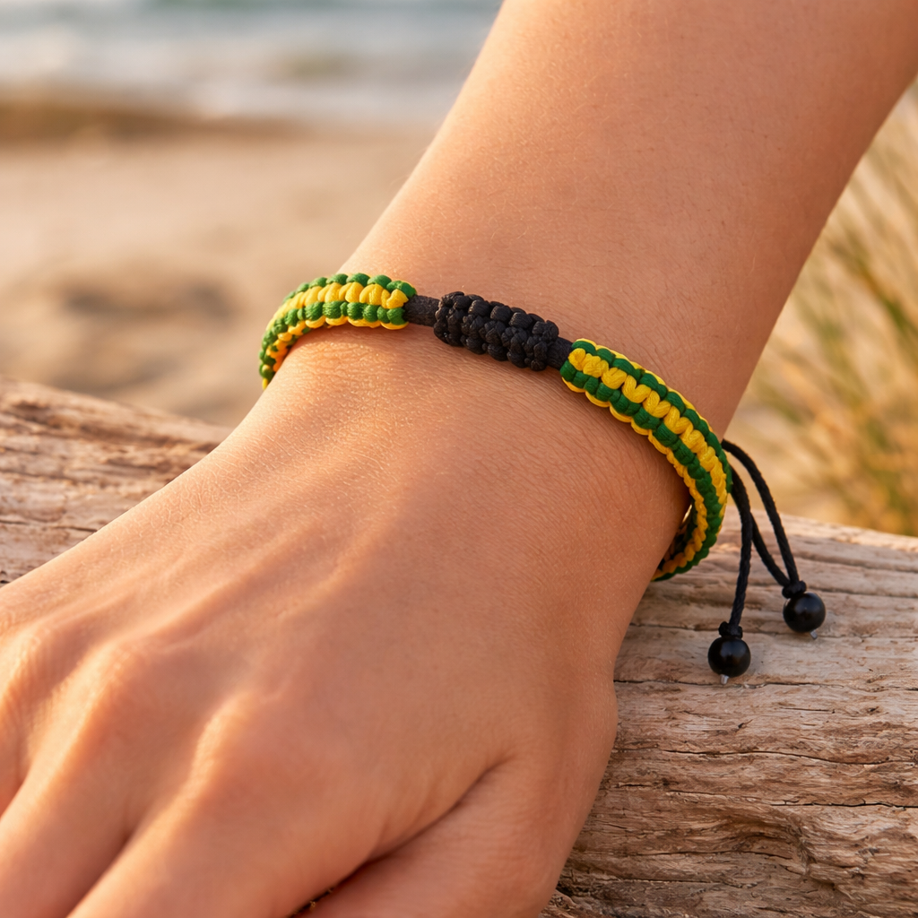 Braided Jamaican Flag Color Wrap Adjustable Bracelet for Men Women