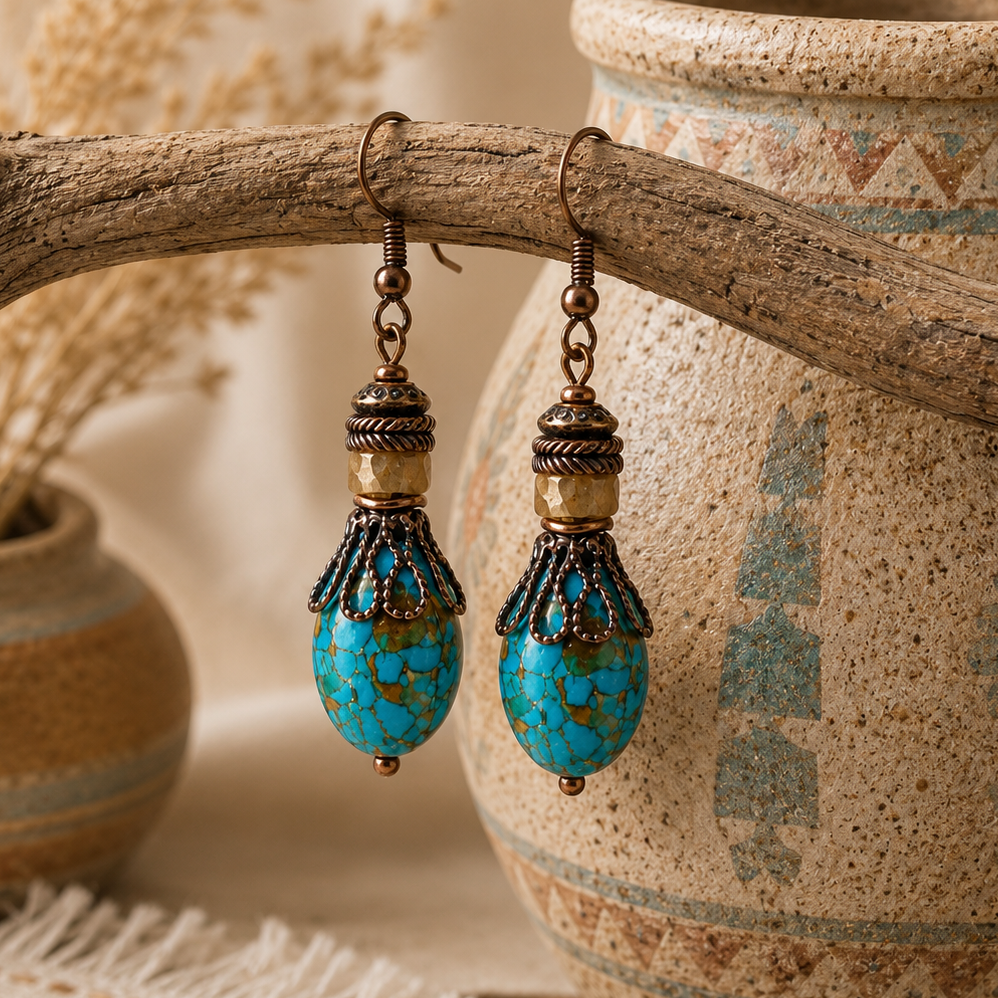 Hippie Earrings, Bohemian Earrings, Turquoise Dangle Earrings, Gifts for Mom