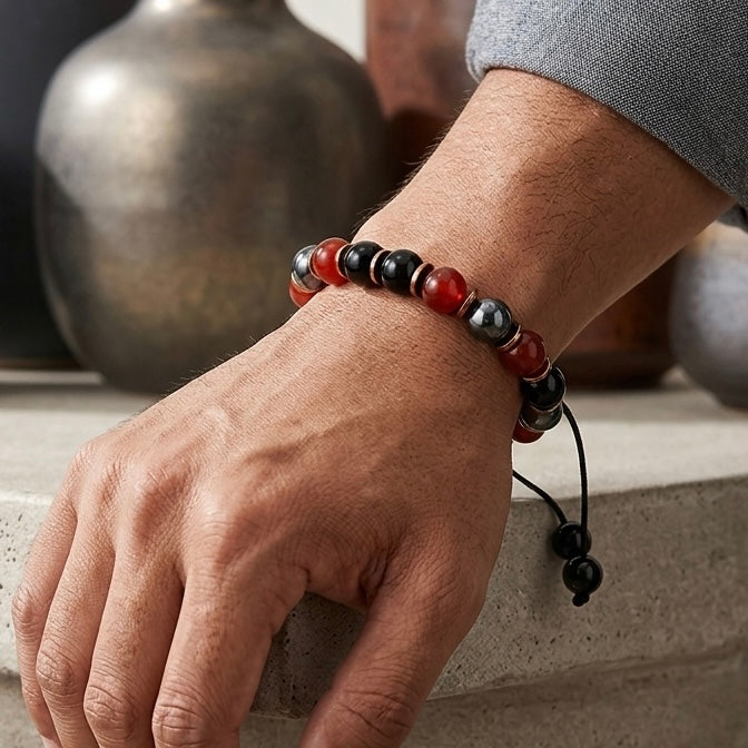 Triple Protection Bracelet, Carnelian Hematite Onyx