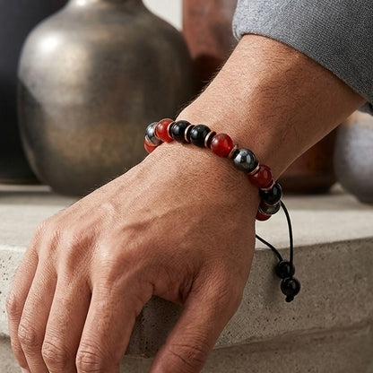 Triple Protection Bracelet, Carnelian Hematite Onyx