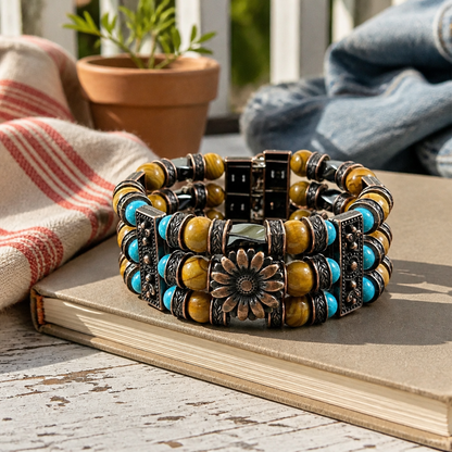 Picture Jasper, Hematite Bracelet | Beaded Cuff Bracelet for Men Women