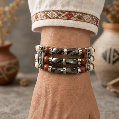 Cuff Bracelets for Men Women, Red Jasper and Hematite