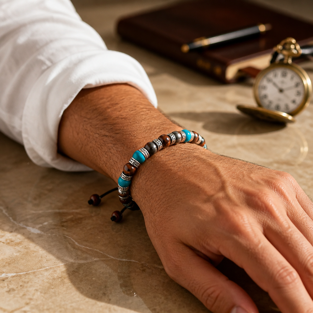 Southwestern Tigers Eye Protection Bracelet | Adjustable Braided Macrame Bracelet