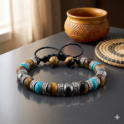 Tiger Eye, Turquoise, Hematite Bracelet | Adjustable Braided Macrame Bracelet