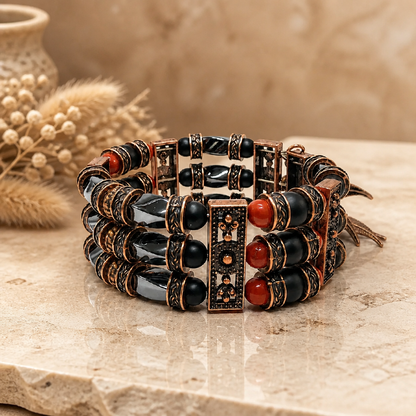 Red Jasper, Black Onyx and Hematite | Beaded Cuff Bracelets for Men Women