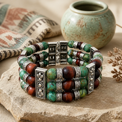 Natural African Turquoise and Tiger’s Eye Cuff Bracelet