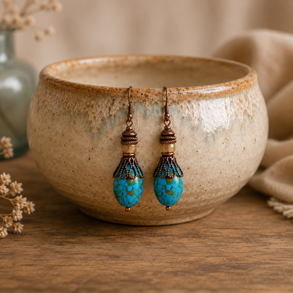 Hippie Earrings, Bohemian Earrings, Turquoise Dangle Earrings, Gifts for Mom