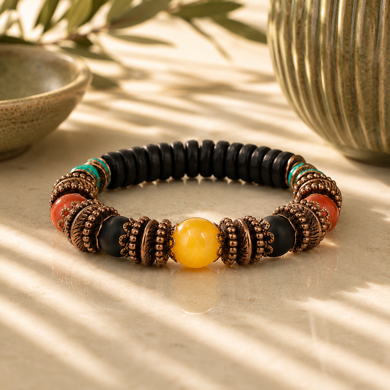 Jamaican Bracelet, Beaded Stretch Bracelet, Men's Stretch Bracelet