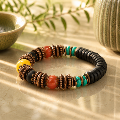 Jamaican Bracelet, Beaded Stretch Bracelet, Men's Stretch Bracelet