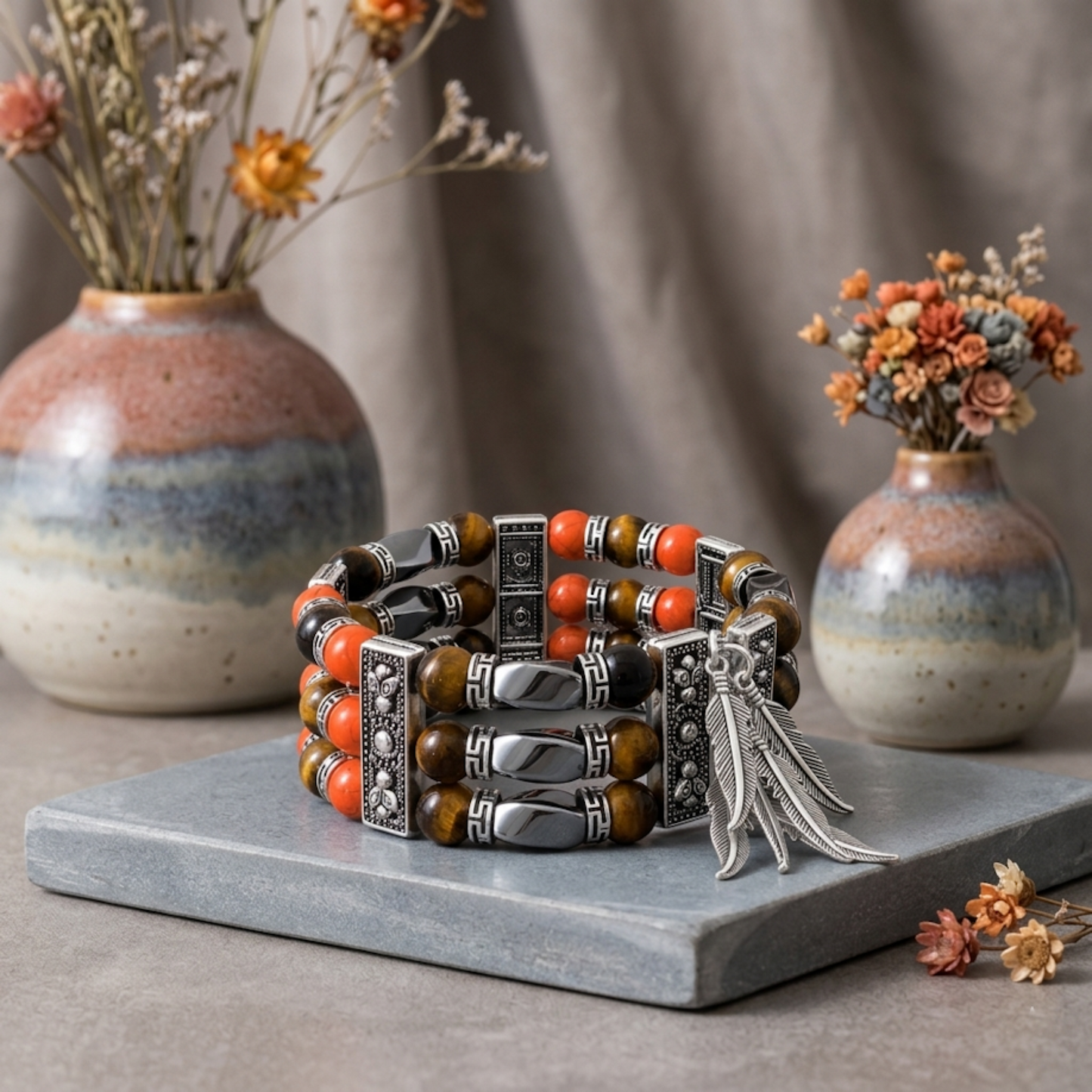 Autumn Bracelet, Unisex Bracelet, Beaded Cuff Bracelet