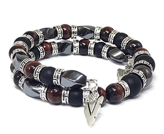 Gemstone Beaded Jewelry for Men, Arrowhead Bracelet, Men's Bangle Bracelet