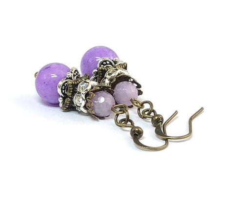 Purple Jade Earrings, Gemstone Earrings, Stocking Stuffers, Dangle Earrings