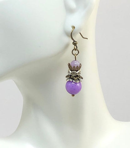 Purple Jade Earrings, Gemstone Earrings, Stocking Stuffers, Dangle Earrings