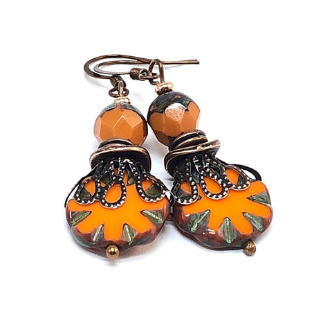 Boho Earrings, Gift Ideas for Her, Bohemian Earrings, Orange Earrings