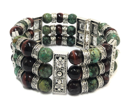 Natural African Turquoise and Tiger’s Eye Cuff Bracelet