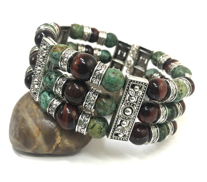 Natural African Turquoise and Tiger’s Eye Cuff Bracelet