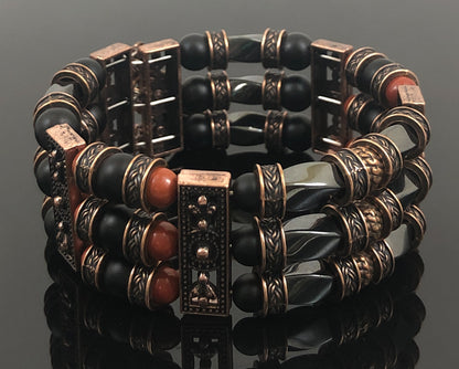 Red Jasper, Black Onyx and Hematite | Beaded Cuff Bracelets for Men Women