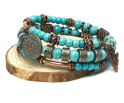 Beaded Turquoise Bracelet, Turquoise and Copper Bracelet, Unisex Bracelet
