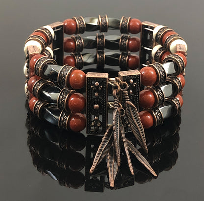 Copper Cuff Bracelets for Men Women, Red Jasper and Hematite