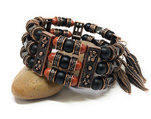 Cuff Bracelets for Men Women, Red Jasper and Hematite