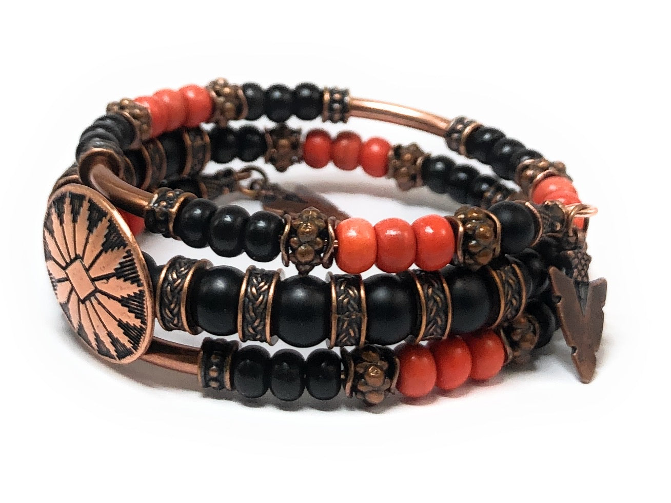 Thea Design Concepts Autumn and Fall Orange and Black Turquoise and Howlite Bracelet for Women Men - side