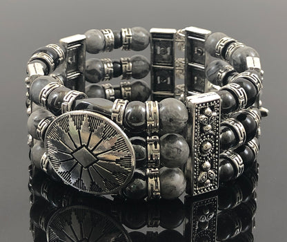 Black and Silver Cuff Bracelets for Men Women