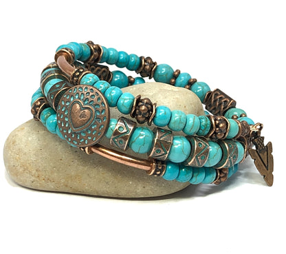 Beaded Turquoise Bracelet, Turquoise and Copper Bracelet, Unisex Bracelet